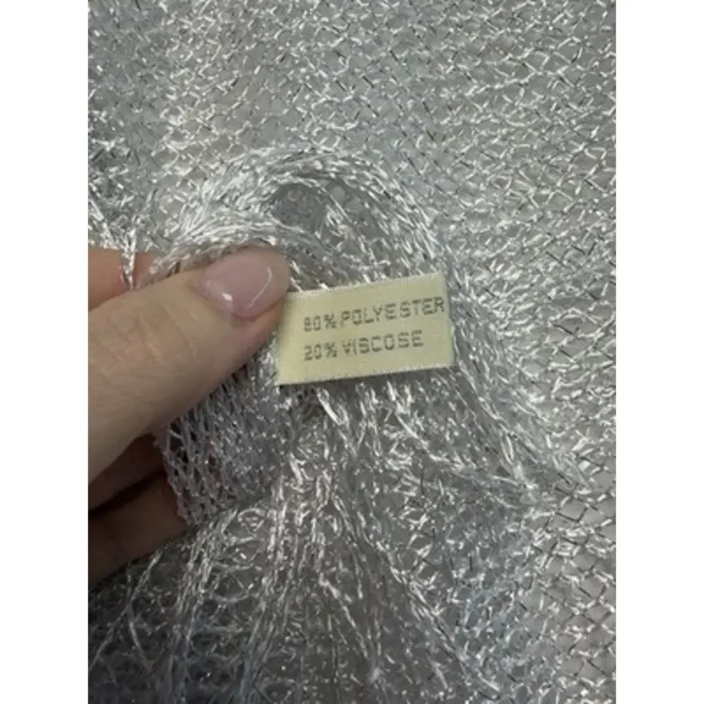 Women Silver white Knit Fringe Shawl Wrap lightweight party glam layering